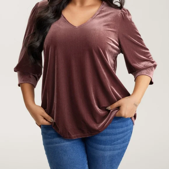 BloomChic Rich Plum V-Neck Blouse Size 2X-3X - Picture 1 of 8